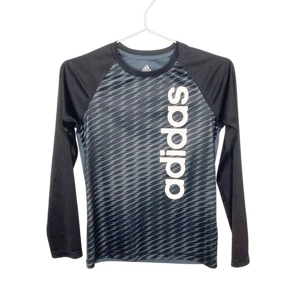 Adidas Black Gray White Long Sleeve Performance Tee Small - Picture 1 of 4